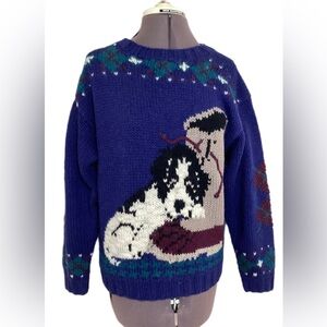 Woolrich Woman 100% Wool Dog Graphic Novelty Sweater Small